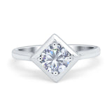 Diamond Shape Round Moissanite Solitaire Ring 925 Sterling Silver