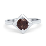 Diamond Shape Round Natural Chocolate Smoky Quartz Solitaire Ring 925 Sterling Silver