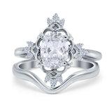 Two Piece Oval Moissanite Bridal Chevron Ring 925 Sterling Silver