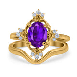 Two Piece Oval Natural Stone Bridal Ring