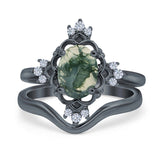 Two Piece Oval Natural Stone Bridal Ring