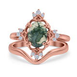 Two Piece Oval Natural Stone Bridal Ring