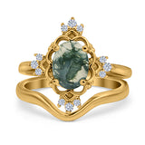 Two Piece Oval Natural Stone Bridal Ring
