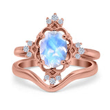 Two Piece Oval Natural Stone Bridal Ring
