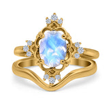 Two Piece Oval Natural Stone Bridal Ring