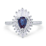 Art Deco Pear Teardrop Lab Alexandrite Cocktail Ring 925 Sterling Silver