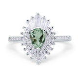 Art Deco Pear Teardrop Natural Green Amethyst Prasiolite Cocktail Ring 925 Sterling Silver