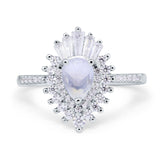 Art Deco Pear Teardrop Natural Moonstone Cocktail Ring 925 Sterling Silver