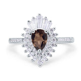 Art Deco Pear Teardrop Natural Chocolate Smoky Quartz Cocktail Ring 925 Sterling Silver