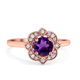 Floral Style Round Natural Stone Ring