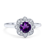 Floral Style Round Natural Stone Ring