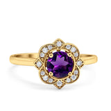 Floral Style Round Natural Stone Ring