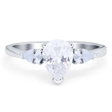 Three Stone Art Deco Pear Teardrop Moissanite Trio Ring 925 Sterling Silver