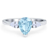 Three Stone Art Deco Pear Teardrop Natural Aquamarine Trio Ring 925 Sterling Silver