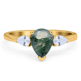 Pear Teardrop Natural Stone Trio Ring