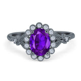 Art Deco Oval Natural Stone Floral Ring