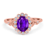 Art Deco Oval Natural Stone Floral Ring