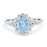 Vintage Style Oval Natural Aquamarine Floral Ring 925 Sterling Silver