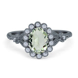 Art Deco Oval Natural Stone Floral Ring