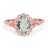 Art Deco Oval Natural Stone Floral Ring
