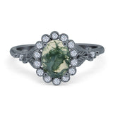 Art Deco Oval Natural Stone Floral Ring