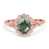 Art Deco Oval Natural Stone Floral Ring