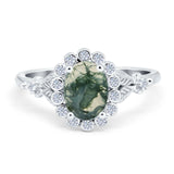 Art Deco Oval Natural Stone Floral Ring