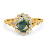 Art Deco Oval Natural Stone Floral Ring