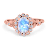 Art Deco Oval Natural Stone Floral Ring