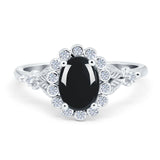 Art Deco Oval Natural Stone Floral Ring
