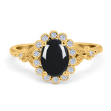 Art Deco Oval Natural Stone Floral Ring