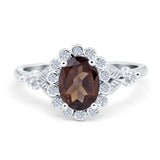 Art Deco Oval Natural Stone Floral Ring