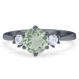 Art Deco Round Natural Stone Three Stone Ring