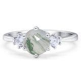 Art Deco Round Natural Stone Three Stone Ring