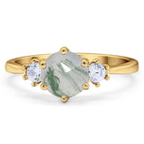 Art Deco Round Natural Stone Three Stone Ring