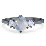 Art Deco Round Natural Stone Three Stone Ring