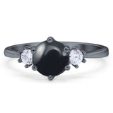 Art Deco Round Natural Stone Three Stone Ring