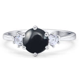 Art Deco Round Natural Stone Three Stone Ring