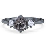 Art Deco Round Natural Stone Three Stone Ring