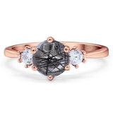 Art Deco Round Natural Stone Three Stone Ring