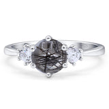 Art Deco Round Natural Stone Three Stone Ring