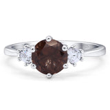 Three Stone Art Deco Round Natural Chocolate Smoky Quartz Trio Ring 925 Sterling Silver