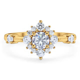 Art Deco Round Natural Stone Flower Ring