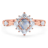 Art Deco Round Natural Stone Flower Ring