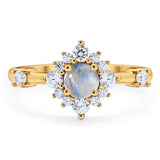 Art Deco Round Natural Stone Flower Ring