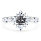 Art Deco Round Natural Stone Flower Ring