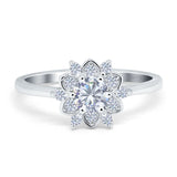 Art Deco Round Moissanite Flower Design Ring 925 Sterling Silver