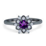 Art Deco Round Natural Stone Flower Ring