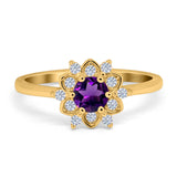 Art Deco Round Natural Stone Flower Ring