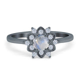 Art Deco Round Natural Stone Flower Ring